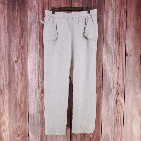 LL Bean Womens Size 16 M/T Premium Washable Linen Pull-On Pants Beige Oat 506767 - Picture 3 of 13